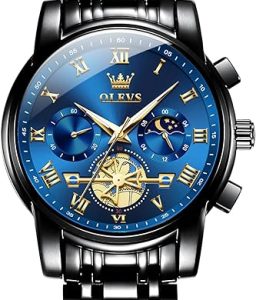 OLEVS Watches Men Waterproof Luxury Big Face Mens Watch Stainless Steel Quartz Analog Dress Watches for Men Luminous Multifunction Man Watch Relojes De Hombre